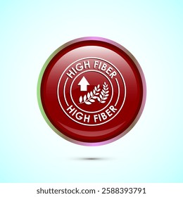 High fiber food icon design illustration. High fiber badge label vector design, Red color round button design