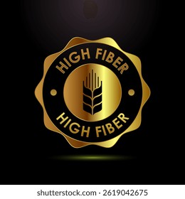 High fiber food icon design illustration. High fiber badge label vector design in gold color style