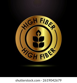 High fiber food icon design illustration. High fiber badge label vector design in gold color style