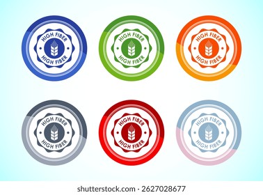 High fiber food icon design illustration. High fiber badge label 6 color button design set
