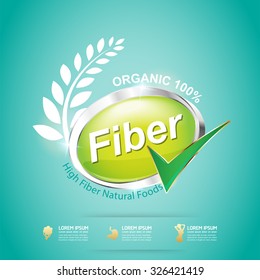 High Fiber Food and Vitamin Vector Concept Label in Background Green