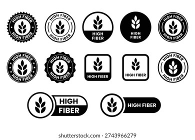 High fiber icon or High fiber label vector isolated in flat style. High fiber icon for product packaging design element. High fiber label for packaging design element.