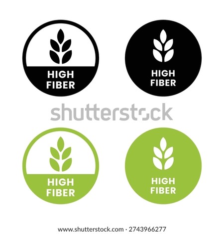High fiber icon or High fiber label vector isolated in flat style. High fiber icon for product packaging design element. High fiber label for packaging design element.