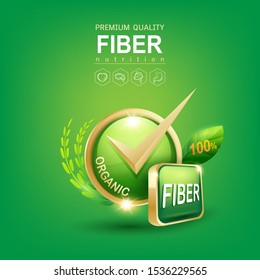 High Fiber and Vitamin in Organic Food  Vector Concept Logo on Green Background Template.