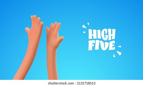 High five 3d cartoon hands vector illustration. Colleagues friendship. Teamwork business success Celebration of win