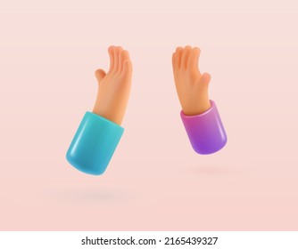 High five 3d cartoon hands vector illustration. Colleagues friendship isolated arms. Teamwork business success. Winning congratulations. Easy recoloring of sleeves.