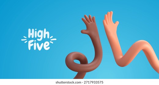 Concepto de Alta Diversidad Cinco Con Manos Coloridas 3D Que Simbolizan La Unidad, El Trabajo en Equipo, La Igualdad y La Energía Positiva. Altos cincos inclusivos. Ilustración vectorial