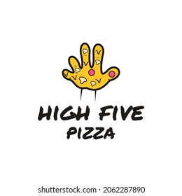 high five friendly pizza logo design illustration