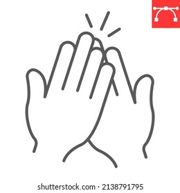 High five gesture line icon, gesture and palm, clapping hands vector icon, vector graphics, editable stroke outline sign, eps 10.