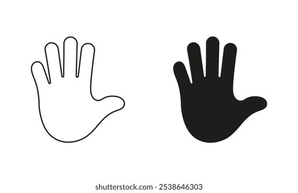 High Five Gesture Sign. Open Hand Line and Silhouette Icon. Stop Gesture Black Symbol. Greetings Icon. Editable Stroke. Isolated Vector Illustration.