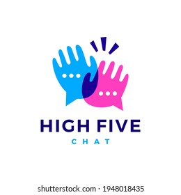 high five hand chat talk bubble social logo vector icon illustration