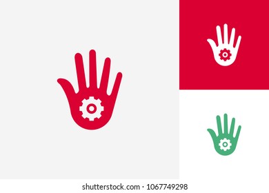 High Five Hand Gear Logo Template Design Vector, Emblem, Design Concept, Creative Symbol, Icon
