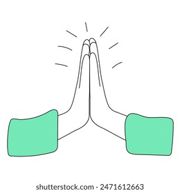 High five hand gesture icon. Gesture of hands of prayer. Line hand drawn vector illustration