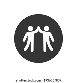 High five hand gesture silhouette white icon. Friendship. Friends. Isolated vector illustration. Editable stroke