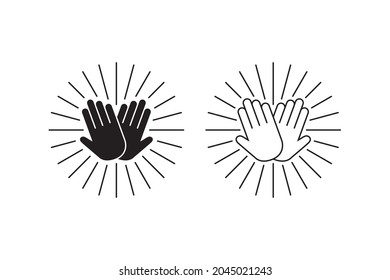 high five hand gesture with sunburst icon vector for websites