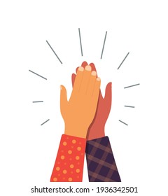 High Five Hand. Give 5 Friend. Team Icon. Friendship And Partner Between People. Together In Business, Teamwork And Agreement. Shake Of Hand. Touch Of Arm. Hi 5 Friend. Success And Peace. Vector.