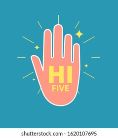 High five hand. Young man gesture hands, informal greeting. Friendship or great work team, professional success or peace vector sticker