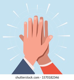 High five hands. Two hands giving high five informal greeting with friendly partners, great work achievement. Team success vector slapping working gesture concept