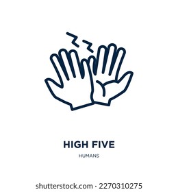 hoch fünf Icon aus der Menschensammlung. Dünne, hohe fünf Linien, Freundschaft, hohe Umrisssymbol einzeln auf weißem Hintergrund. Linie, Vektor mit fünf Zeichen, Symbol für Web und Mobile