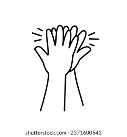 High five icon in line art illustration.