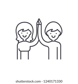 High five line icon concept. High five vector linear illustration, symbol, sign