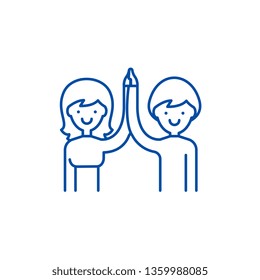 High five line icon concept. High five flat  vector symbol, sign, outline illustration.