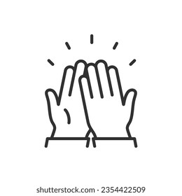 High five, linear icon. Clapping . A hand claps against a hand. Line with editable stroke