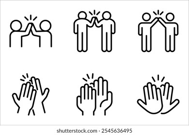 High five linear icon set. Success gesture. Collaboration. vector illustration on white background