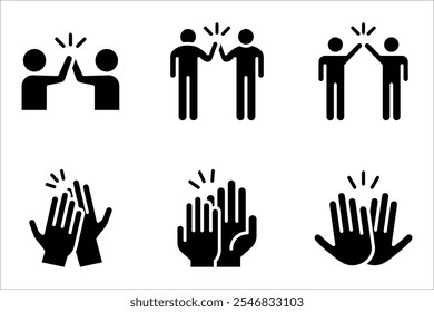 High five linear icon set. Success gesture. Collaboration. vector illustration on white background