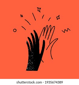 High five. Multicultural people putting hands together. Teamwork, friendship, unity, help, equality, support, partnership, community concept. Vector illustration.