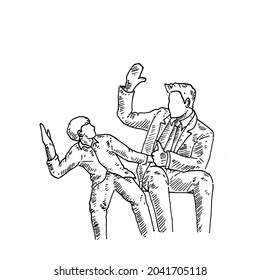 High Five.	an older brother in high fives with his younger brother being happy and joking.	Retro vintage sketch vector illustration. Engraving style. black isolated on white background. vector draw
