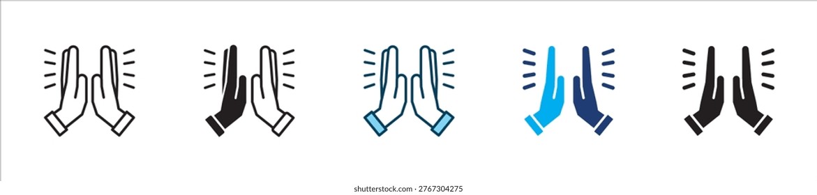 High five and praying hand icon set. Icon symbol for clapping, applause, hand clap, appreciation, celebration, success, praise, approval, achievement. Vector illustration