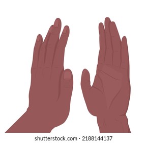 Gesto de mano vectorial de cinco colores semiplanos altos. pose editable. Parte del cuerpo humano en blanco. Ilustración de estilo de dibujos animados de felicitaciones y felicitaciones para diseño gráfico web, animación, paquete de emoticones