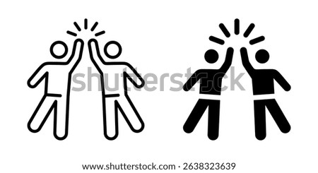 High five teamwork success icon. Line and silhouette style.