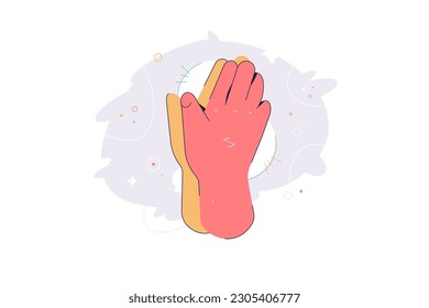High Five, Two Hands Clapping. Together. Five gesture. Teamwork and friendship. People unity. Diverse nationality collaborate for successful result. Celebration winning and goal achievement idea