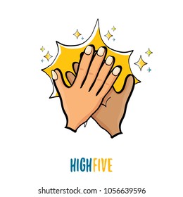 high five vector illustration. succes teamwork vector concept illustration with two mans hands isolated on white background
