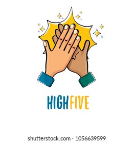 high five vector illustration. succes teamwork vector concept illustration with two mans hands isolated on white background