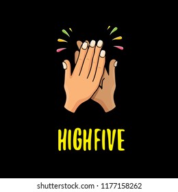 high five vector illustration. succes teamwork vector concept illustration with two mans hands isolated on black background