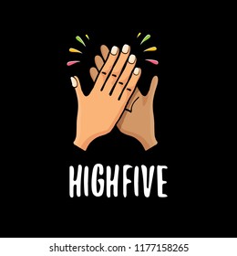 high five vector illustration. succes teamwork vector concept illustration with two mans hands isolated on black background