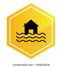 High Flood Area Warning Sign Vector Icon Design Yellow Color