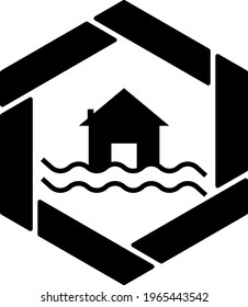 High Flood Area Warning Sign Concept Vector Icon Design, Black Hexagonal warning signs, Safety Label and Hazard symbol on white background, Caution or Notice signage stock illustration