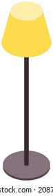 High floor lamp on long leg with fabric top. Cartoon decoration for interior design of room. Room lighting element isolated in white background. Lighting device in flat design. Interior floor lamp