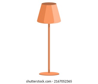 High floor lamp on long leg with fabric top. Cartoon decoration for interior design of room. Room lighting element isolated in white background. Lighting device in flat design. Interior floor lamp