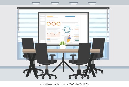 High floor meeting room with data board display from center.