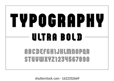High font, condensed ultra bold alphabet sans serif, black letters and numbers