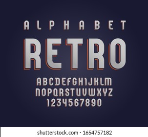 High font of retro style, old alphabet sans serif, letters from A to Z and numbers from 0 to 9 for your designs, vector illustration 10EPS