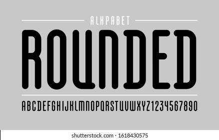 High font, rounded condensed alphabet sans serif, long black letters and numbers, for your designs: logo, t shirt, card, poster