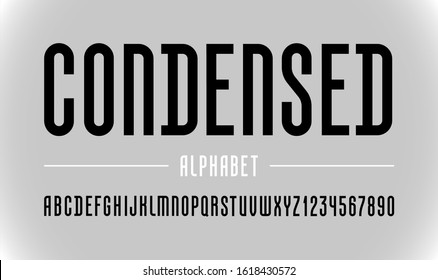 High font, trendy condensed alphabet sans serif, modern black letters and numbers, for your designs: logo, t shirt, card, poster