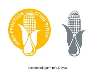 High Fructose Corn Syrup sweetener icon - ear of corn and drop of food additive - isolated vector emblem