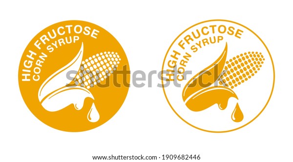 High\
Fructose Corn Syrup sweetener yellow pictogram icon - ear of corn\
and drop of food additive - isolated vector\
emblem